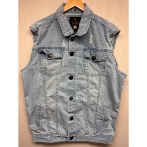 I-Link Button Front Vest Jacket Womens‎ Light Blue Distressed Denim Cotton XL
